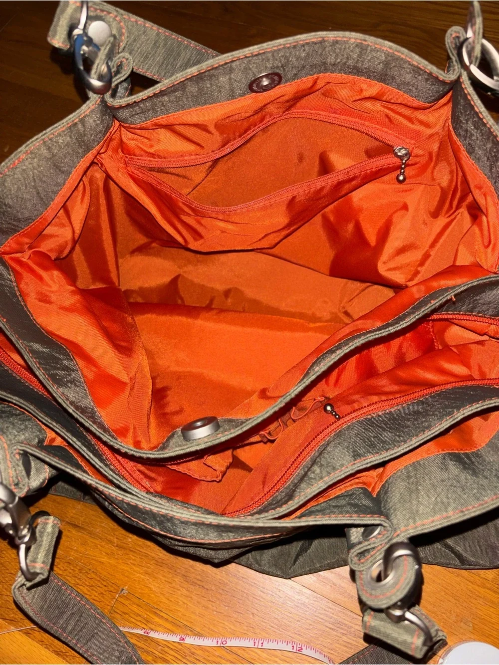 Baggallini Olive Tote with Orange Stitching
